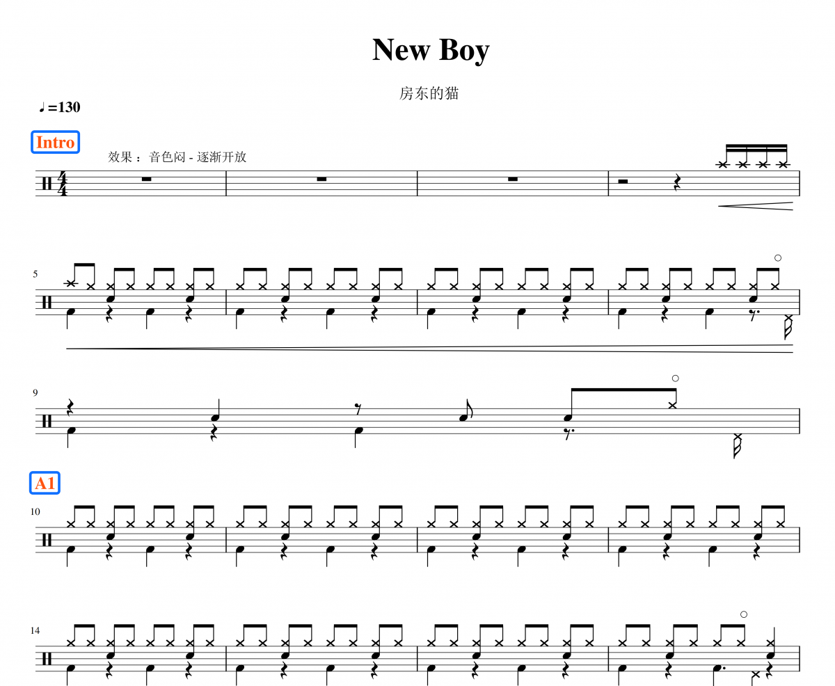 房东的猫 鼓手α《New Boy》架子鼓|爵士鼓|鼓谱 鼓手α制谱