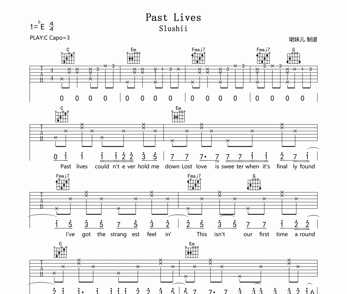 Past Lives吉他谱 Slushii《Past Lives》六线谱|吉他谱