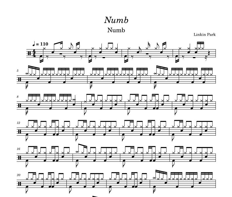 Numb鼓谱 Linkin Park《Numb》架子鼓|爵士鼓|鼓谱 librayhz制谱