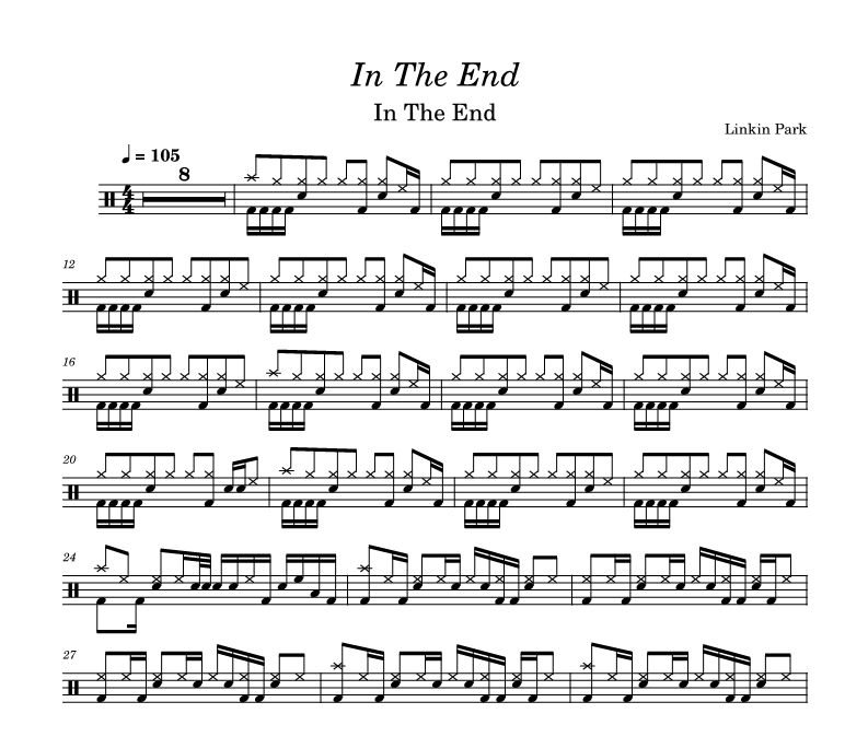 In The End鼓谱 Linkin Park-In The End爵士鼓谱 librayhz制谱