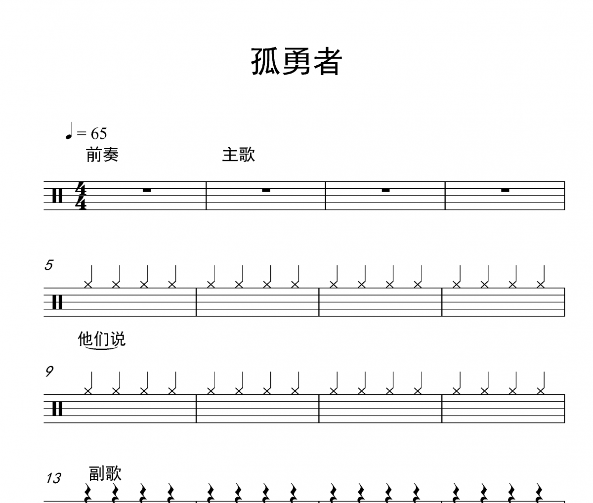 孤勇者鼓谱 陈奕迅《孤勇者》爵士鼓|鼓谱 油头阿辉制谱
