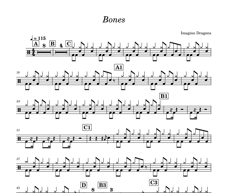 Imagine Dragons-Bones架子鼓谱爵士鼓曲谱