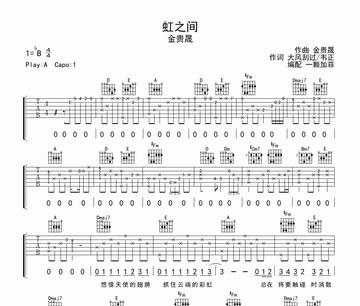 金贵晟-虹之间吉他谱六线谱