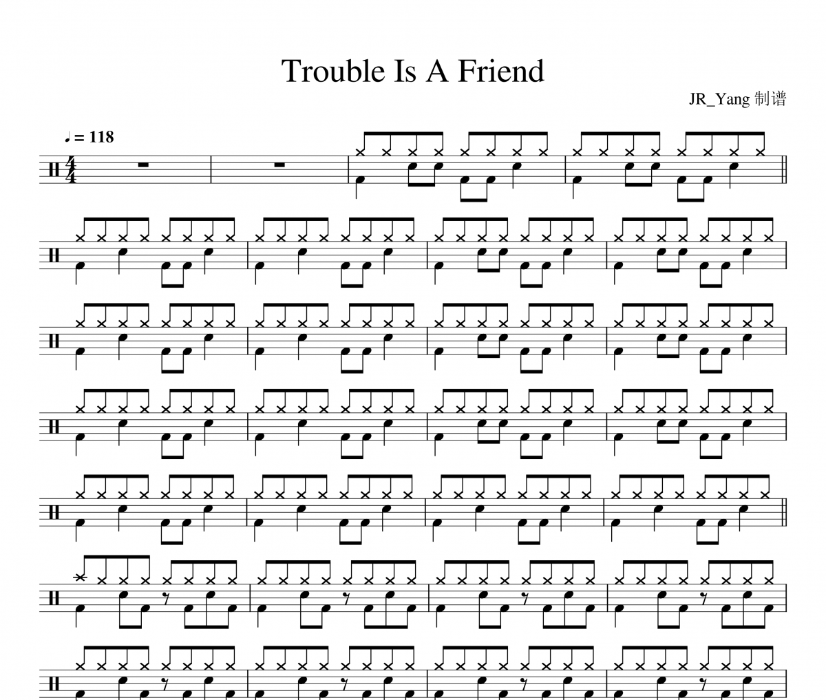 Trouble Is A Friend鼓谱 Lenka-Trouble Is A Friend(简易)架子鼓|爵士鼓|鼓