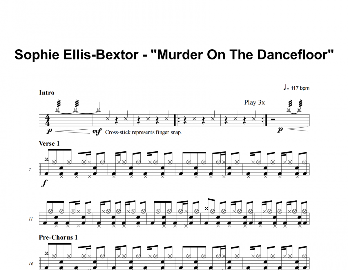 Sophie Ellis-Bextor-Murder On The Dancefloor架子鼓|爵士鼓|鼓谱