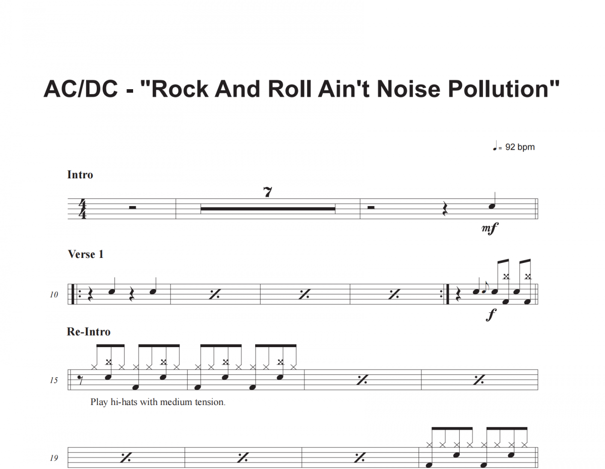 ACDC-Rock and Roll Ain't Noise Pollution架子鼓|爵士鼓|鼓谱