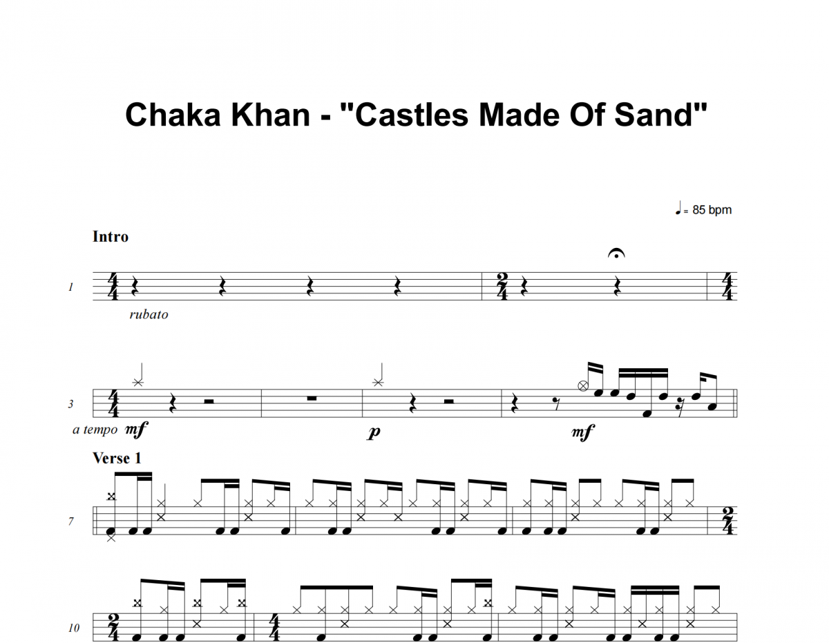 Chaka Khan-Castles Made of Sand架子鼓|爵士鼓|鼓谱