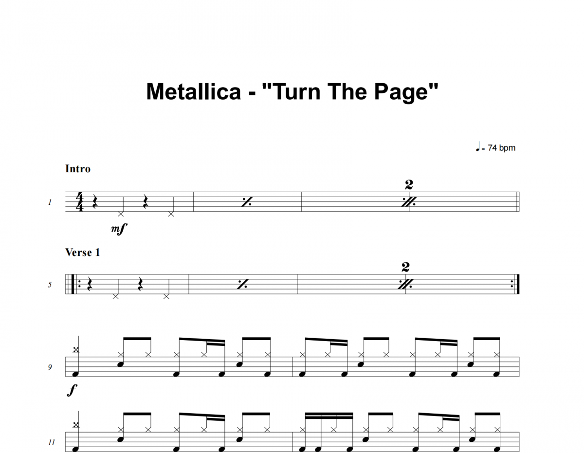 Turn The Page鼓谱 Metallica-Turn The Page架子鼓谱