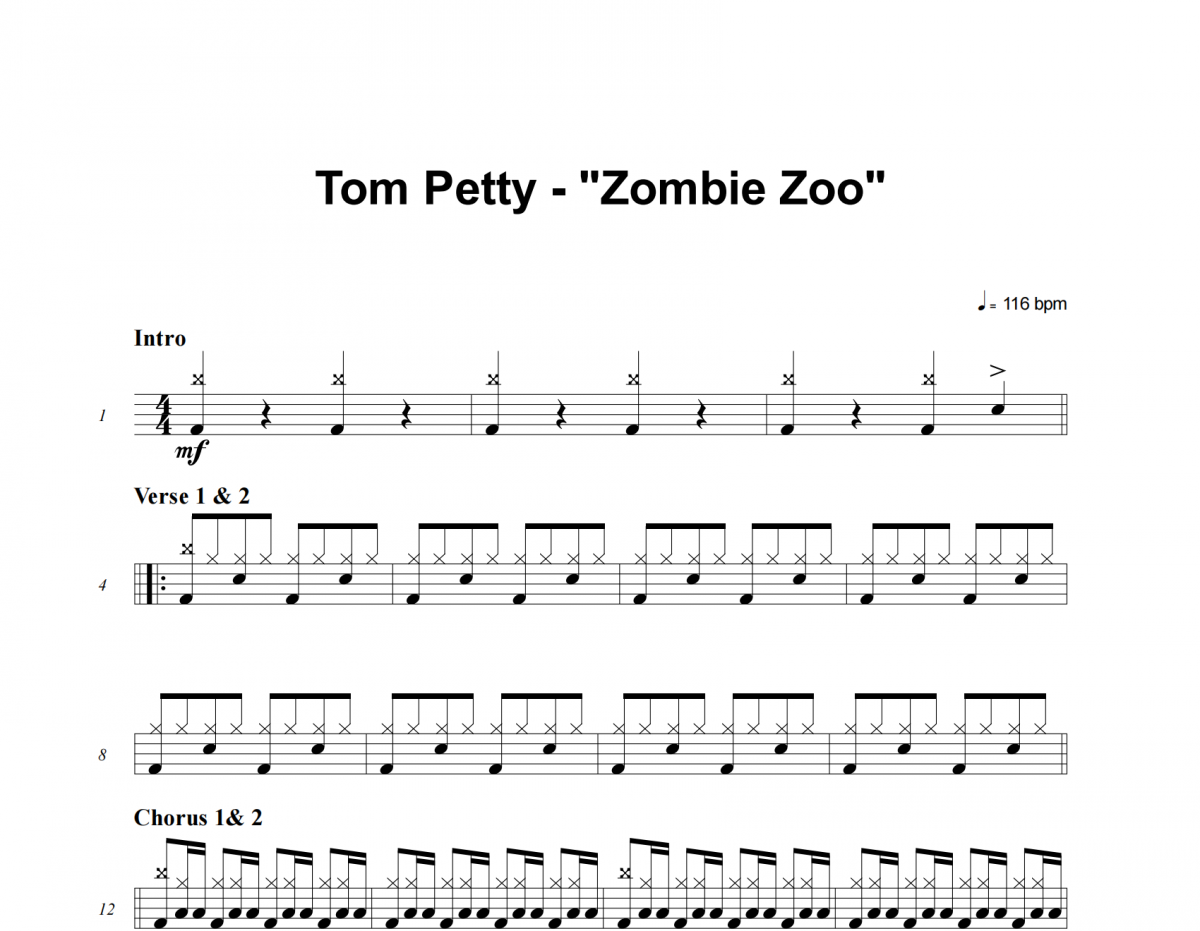 Zombie Zoo鼓谱 Tom Petty-Zombie Zoo架子鼓|爵士鼓|鼓谱