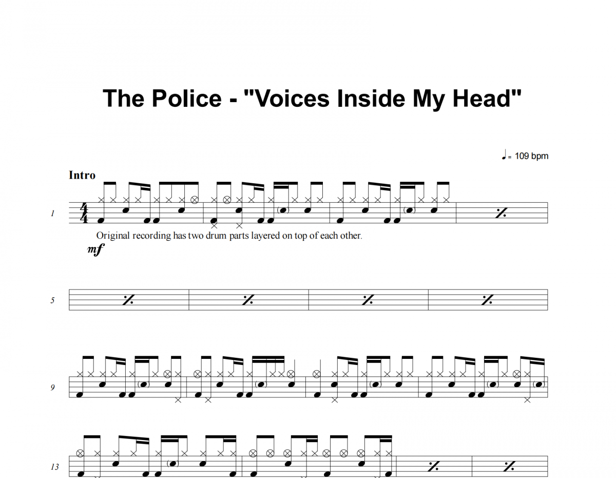 Voices Inside My Head鼓谱 The Police-Voices Inside My Head架子鼓|