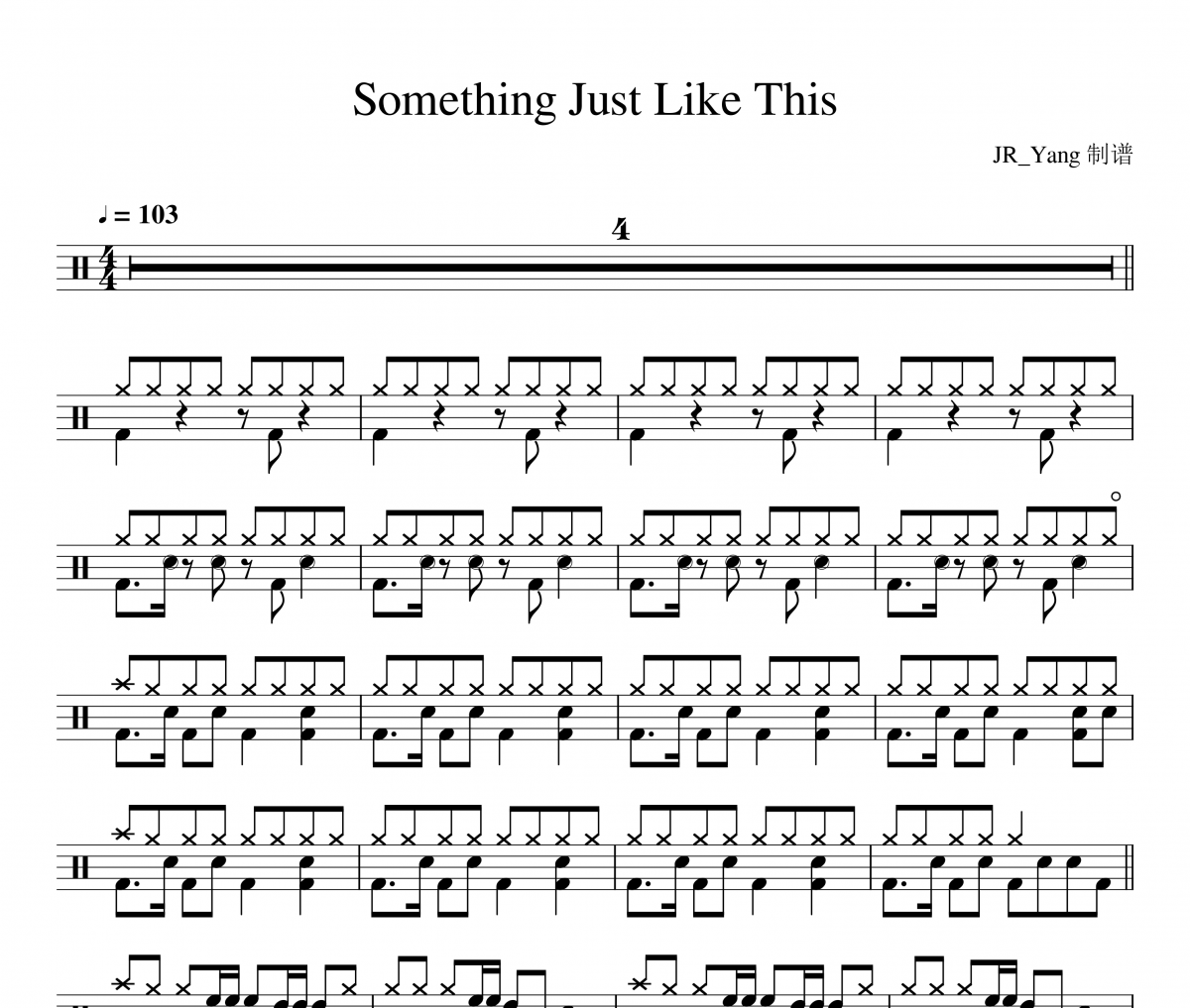 he Chainsmokers/Coldplay-Something Just Like This架子鼓|爵士鼓|鼓谱