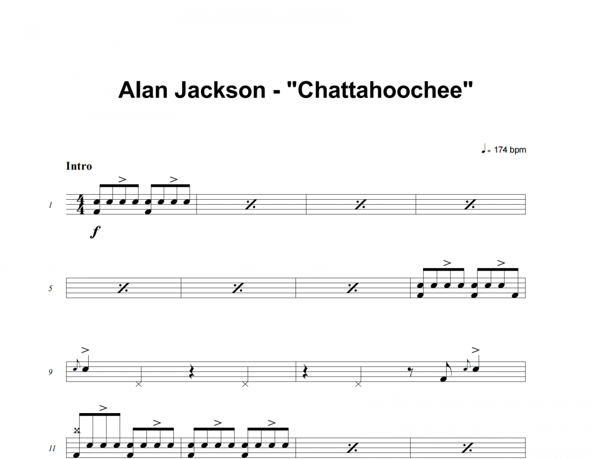Chattahoochee鼓谱 Alan Jackson《Chattahoochee》架子鼓|爵士鼓|鼓谱