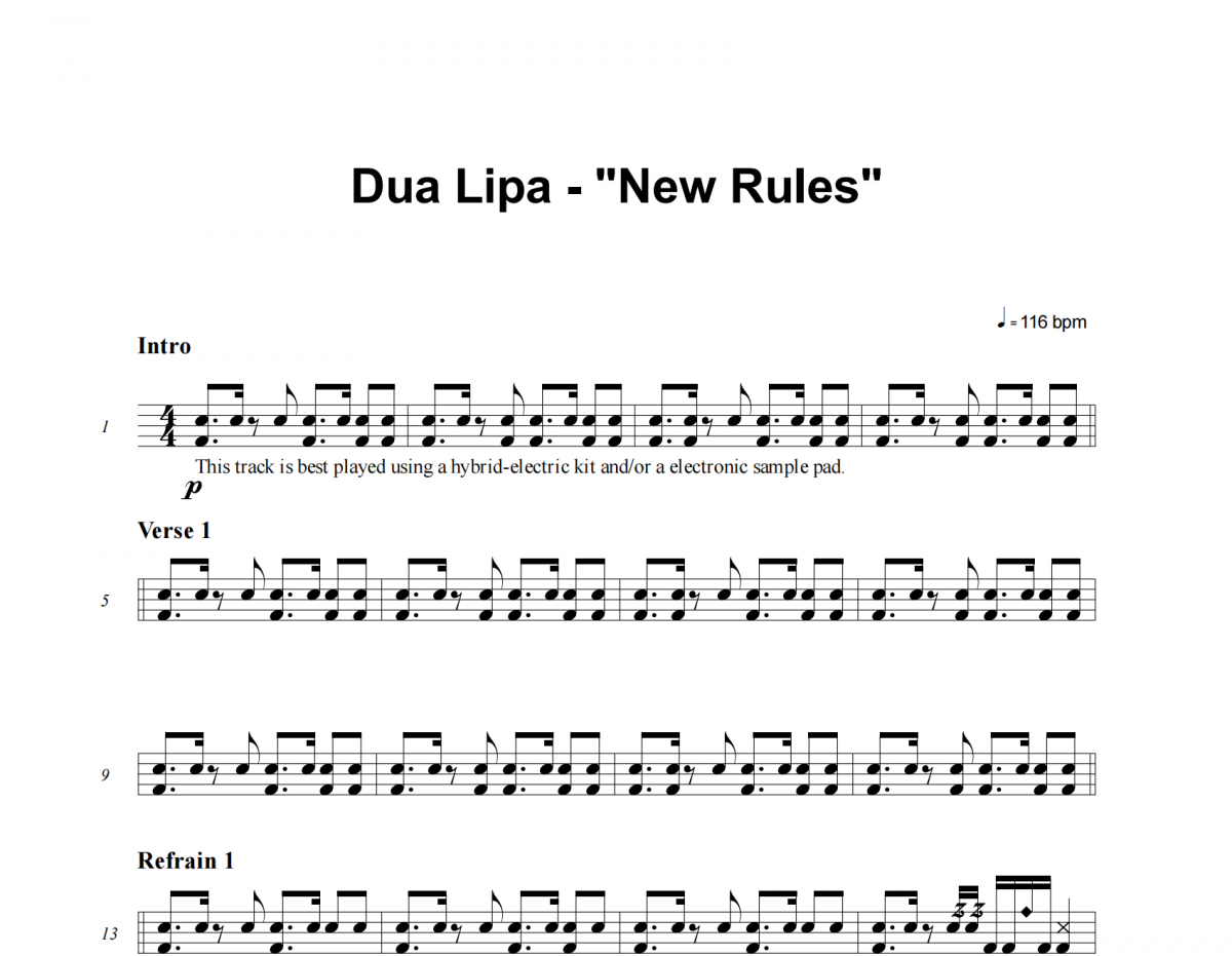 New Rules鼓谱 Dua Lipa-New Rules架子鼓|爵士鼓|鼓谱