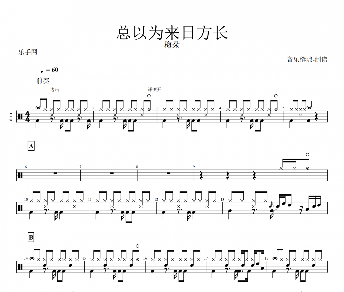 总以为来日方长鼓谱 梅朵-总以为来日方长动态鼓谱视频