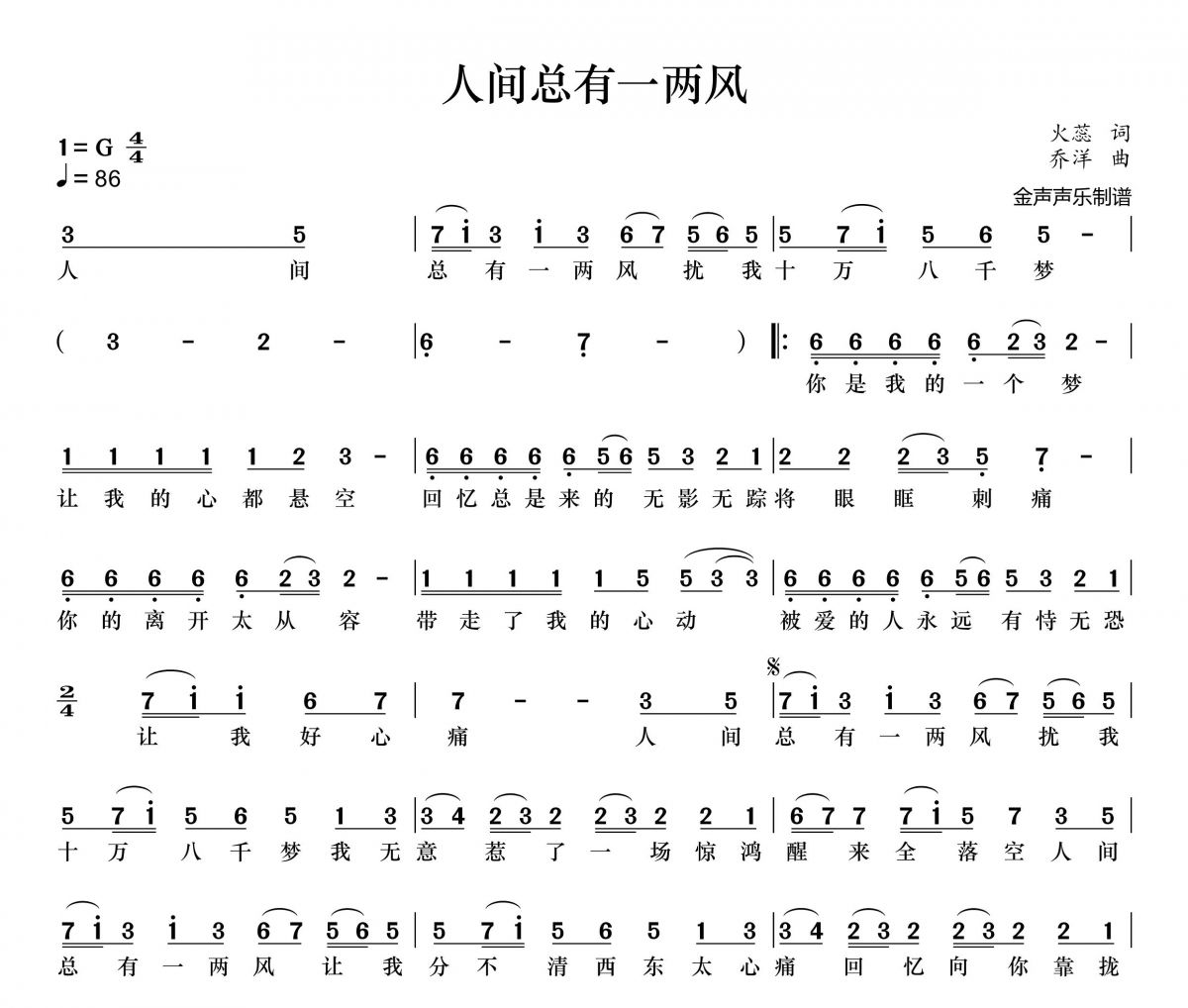 人间总有一两风简谱 李蕊儿《人间总有一两风》简谱+动态视频