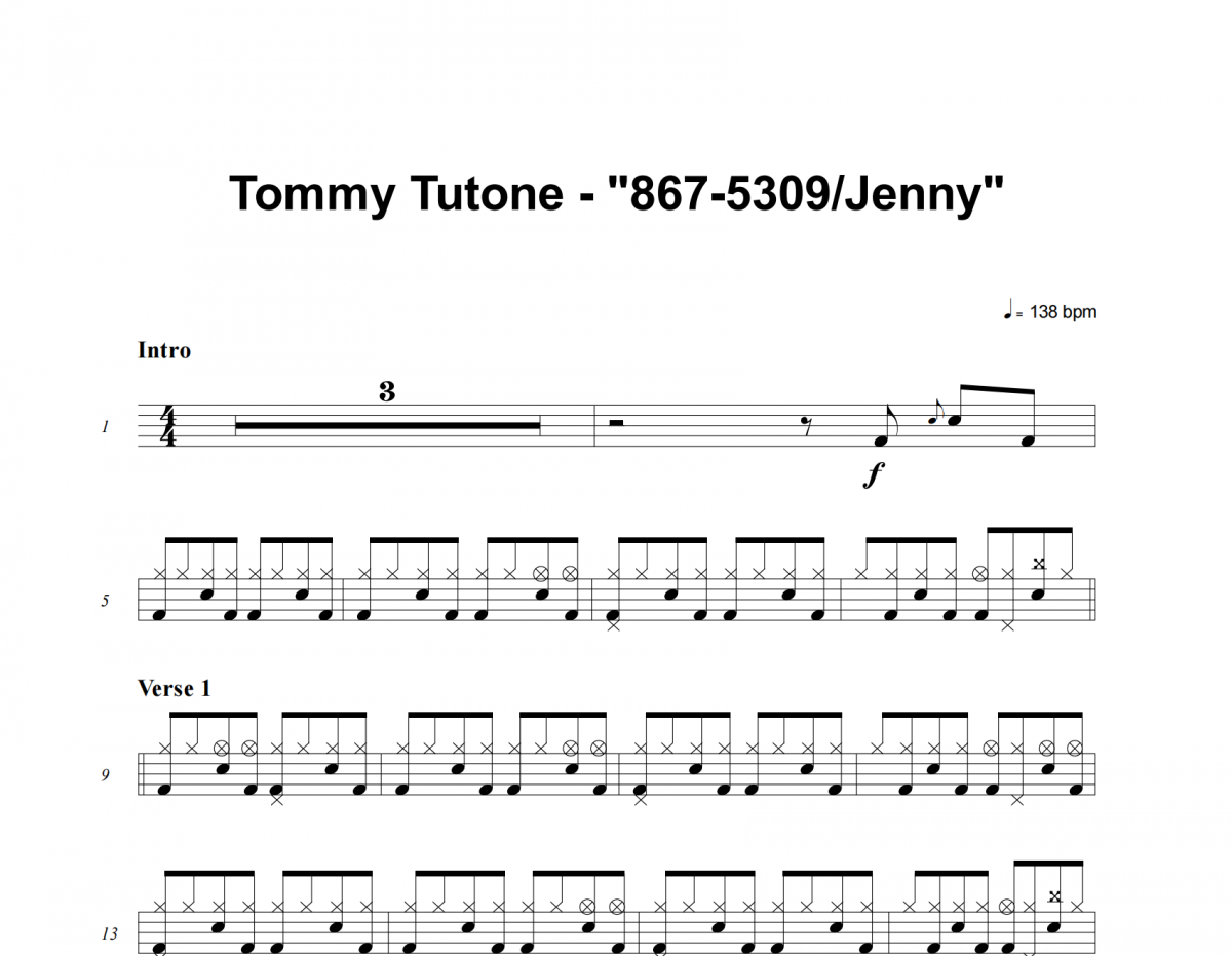 867-5309  Jenny鼓谱 tommy tutone-867-5309  Jenny》架子鼓鼓鼓谱