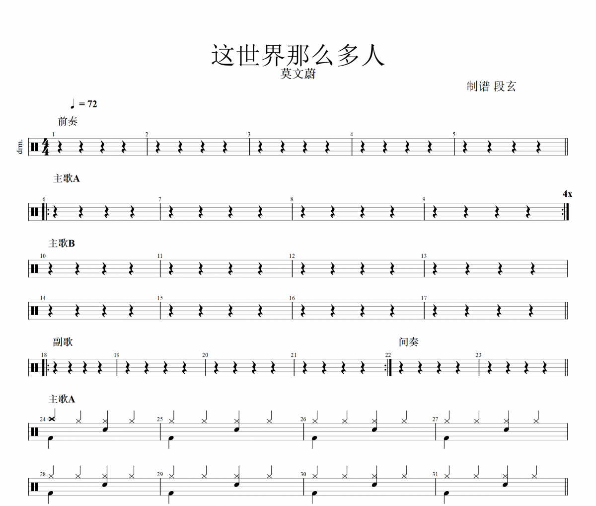 莫文蔚-这世界那么多人架子鼓|爵士鼓|鼓谱+动态视频