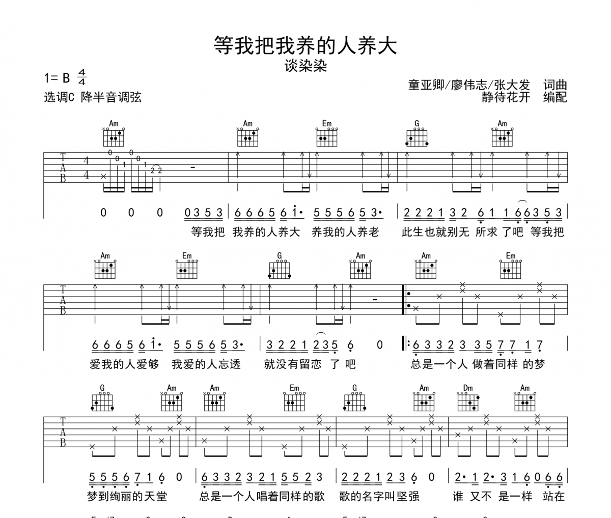 等我把我养的人养大吉他谱 谈染染-等我把我养的人养大C调弹唱谱