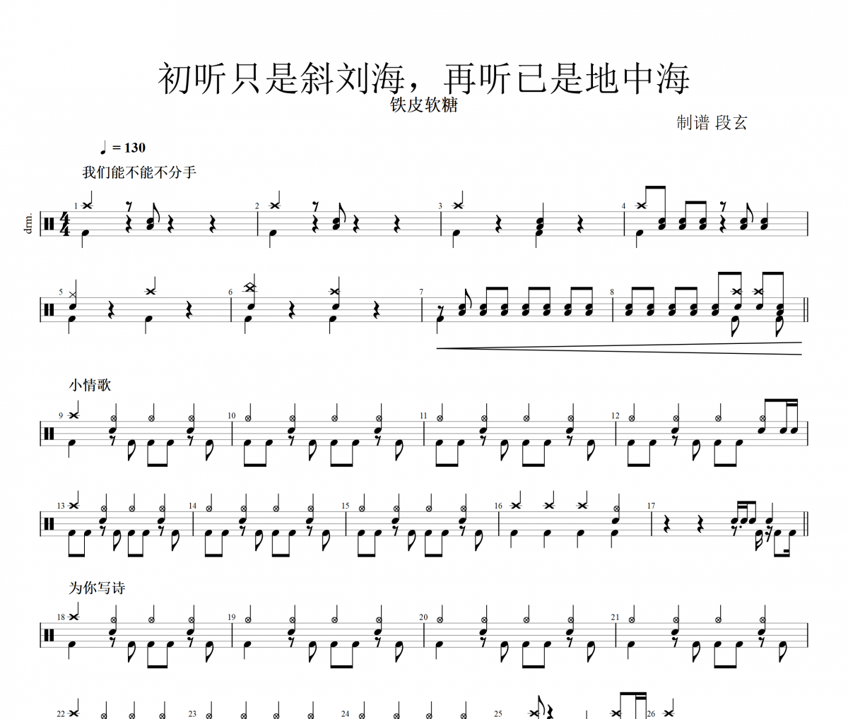 铁皮软糖-初听只是斜刘海，再听已是地中海架子鼓|爵士鼓|鼓谱+动态视频
