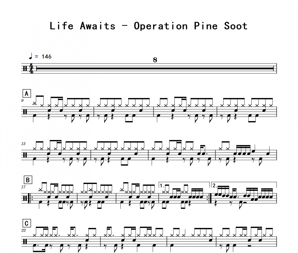 Operation Pine Soot鼓谱 Life Awaits《Operation Pine Soot》架子鼓|爵士
