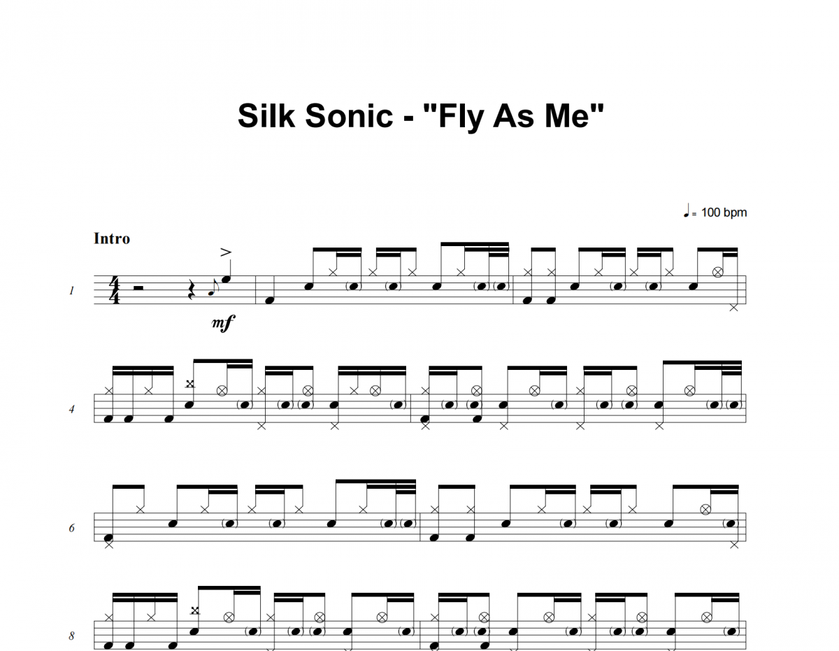 Fly As Me鼓谱 Silk Sonic《Fly As Me》架子鼓|爵士鼓|鼓谱