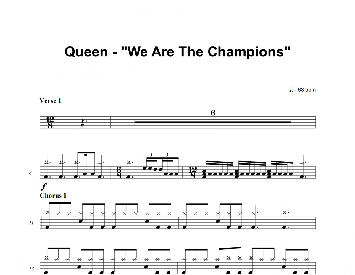 We Are The Champions鼓谱 Queen《We Are The Champions》架子鼓|爵士鼓|鼓谱