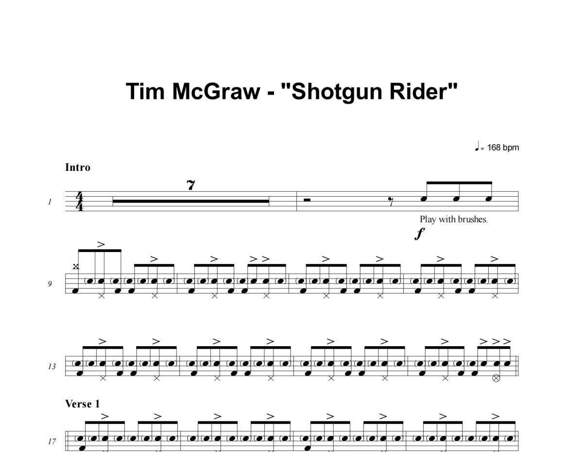 Shotgun Rider鼓谱 Tim McGaw《Shotgun Rider》架子鼓|爵士鼓|鼓谱