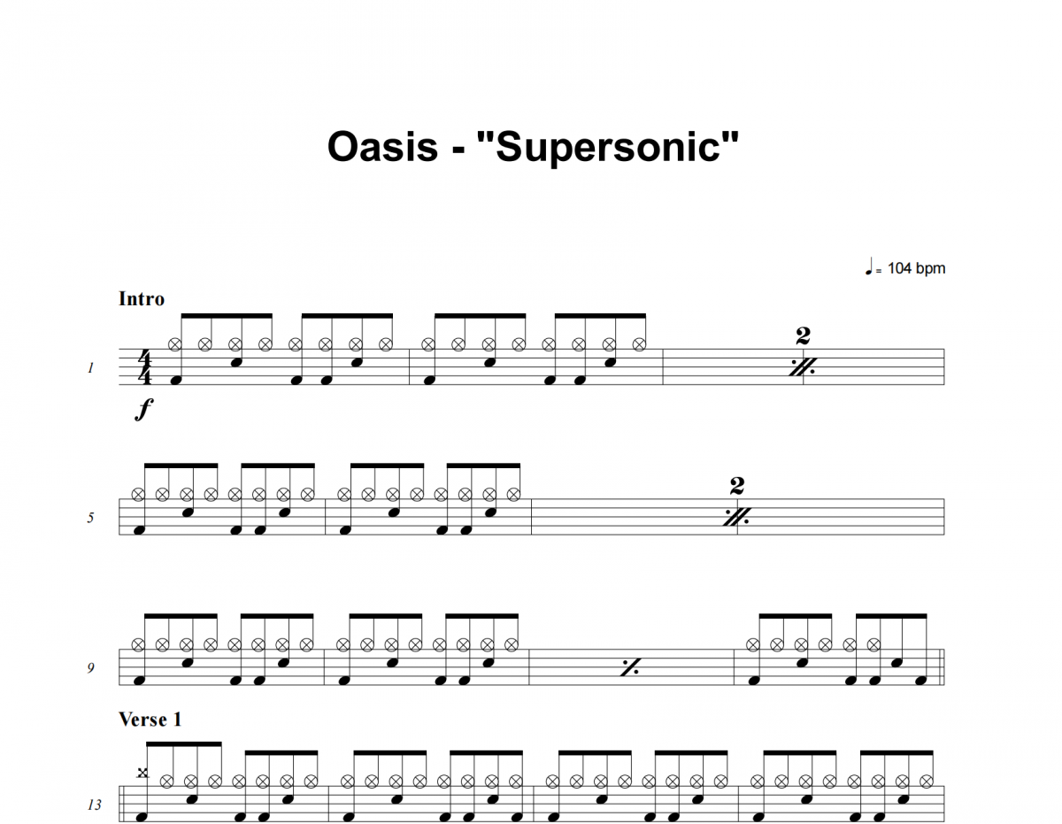 Supersonic鼓谱 Oasis《Supersonic》架子鼓|爵士鼓|鼓谱