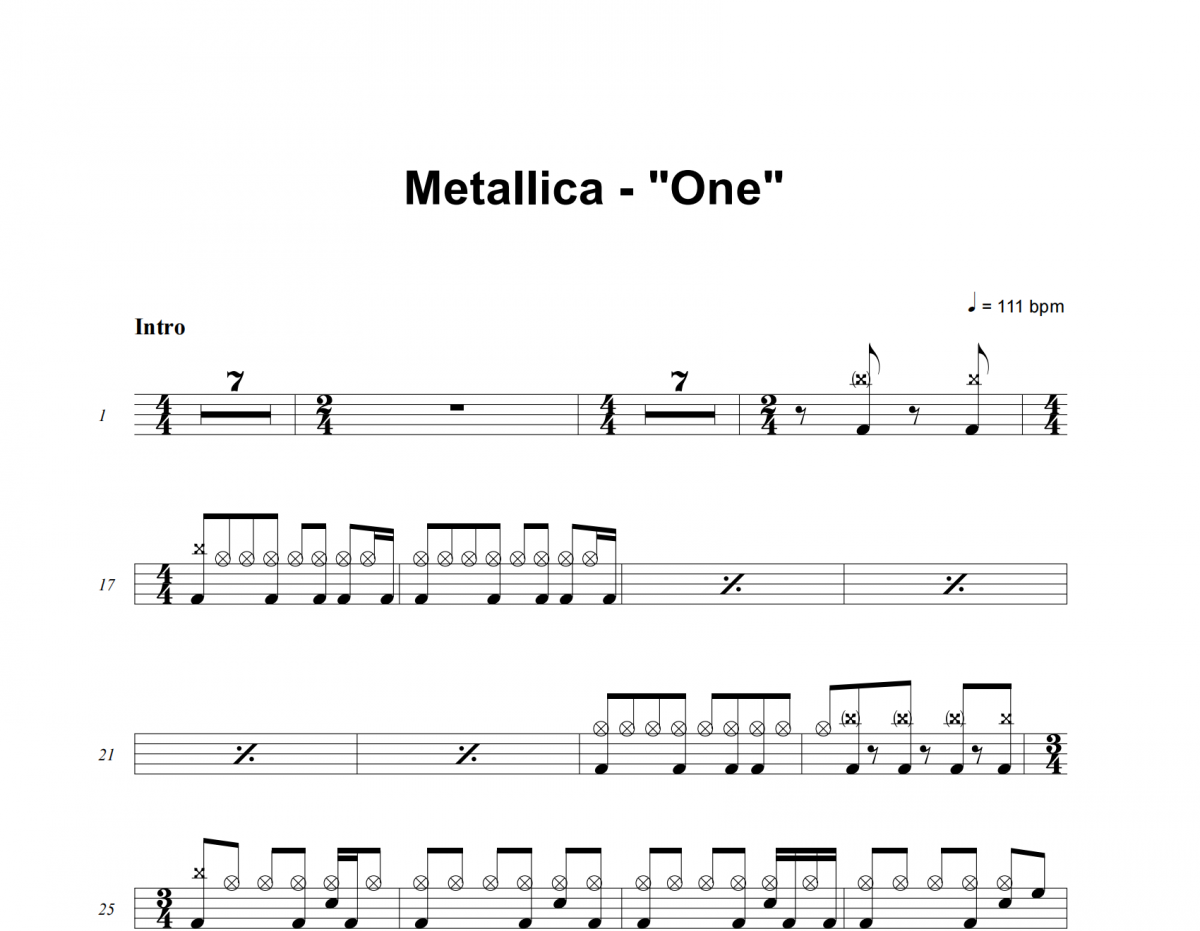One鼓谱 Metallica《One》架子鼓|爵士鼓|鼓谱