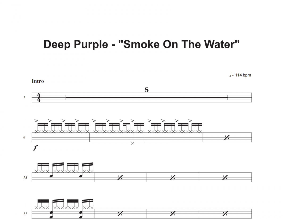Smoke On the Water鼓谱 Deep Purple《Smoke On the Water》架子鼓|爵士鼓|