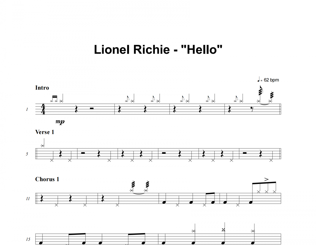 Lionel Richie《Hello》架子鼓|爵士鼓|鼓谱