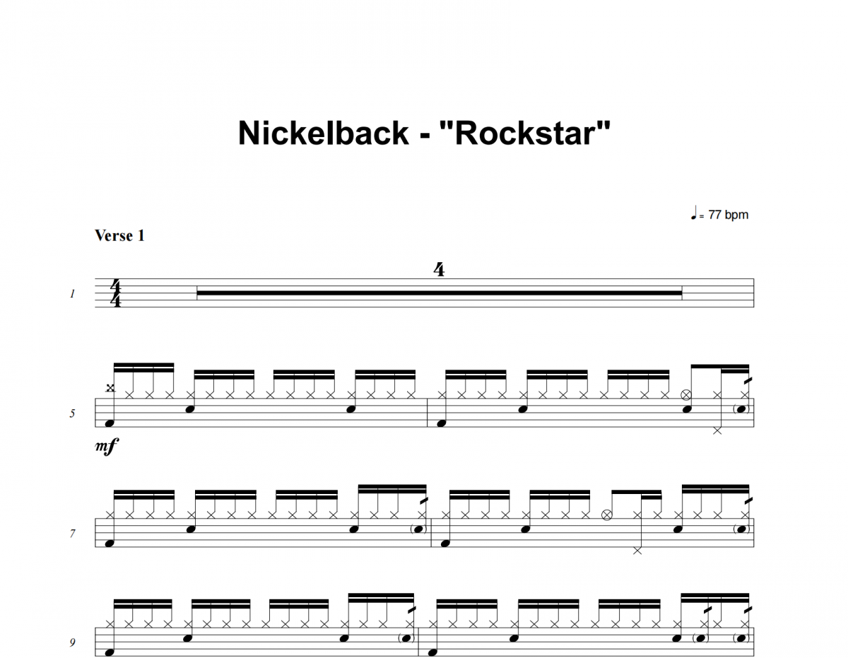 Rockstar鼓谱 Nickelback《Rockstar》架子鼓|爵士鼓|鼓谱