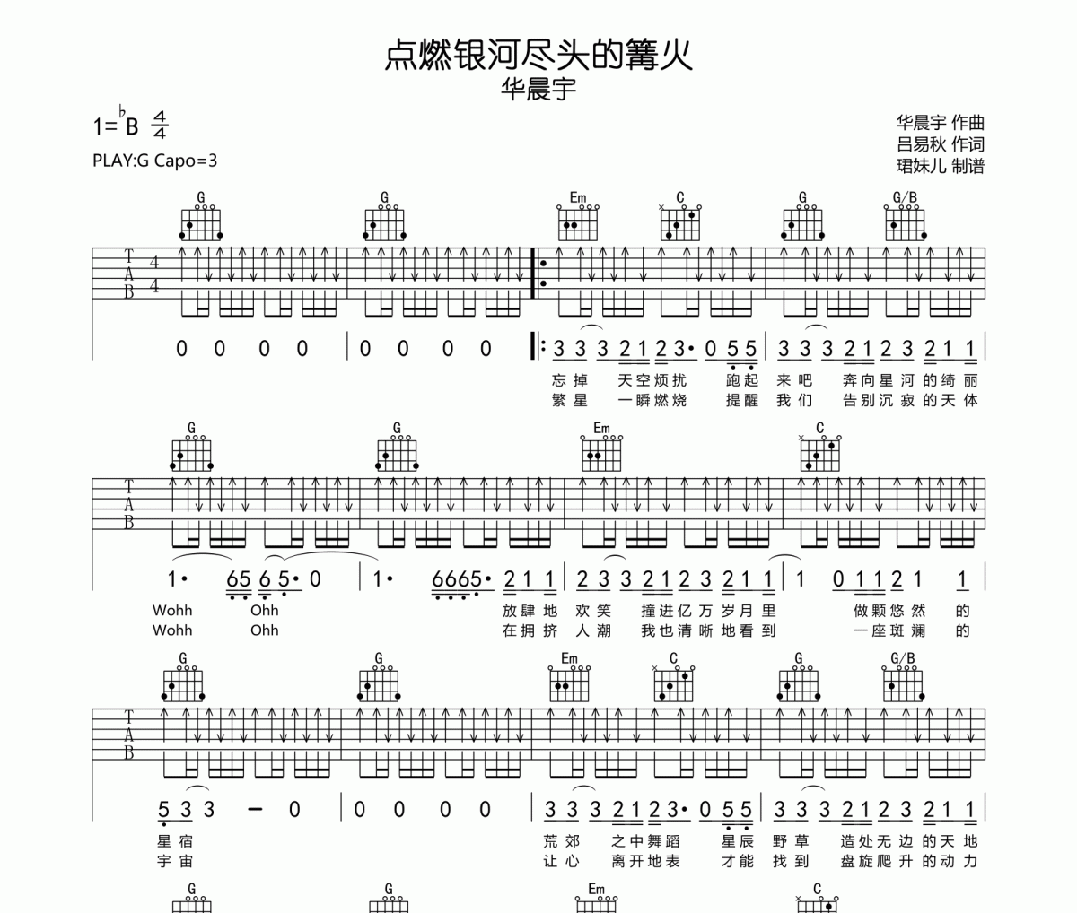 点燃银河尽头的篝火鼓谱 华晨宇《点燃银河尽头的篝火》架子鼓|爵士鼓|鼓谱