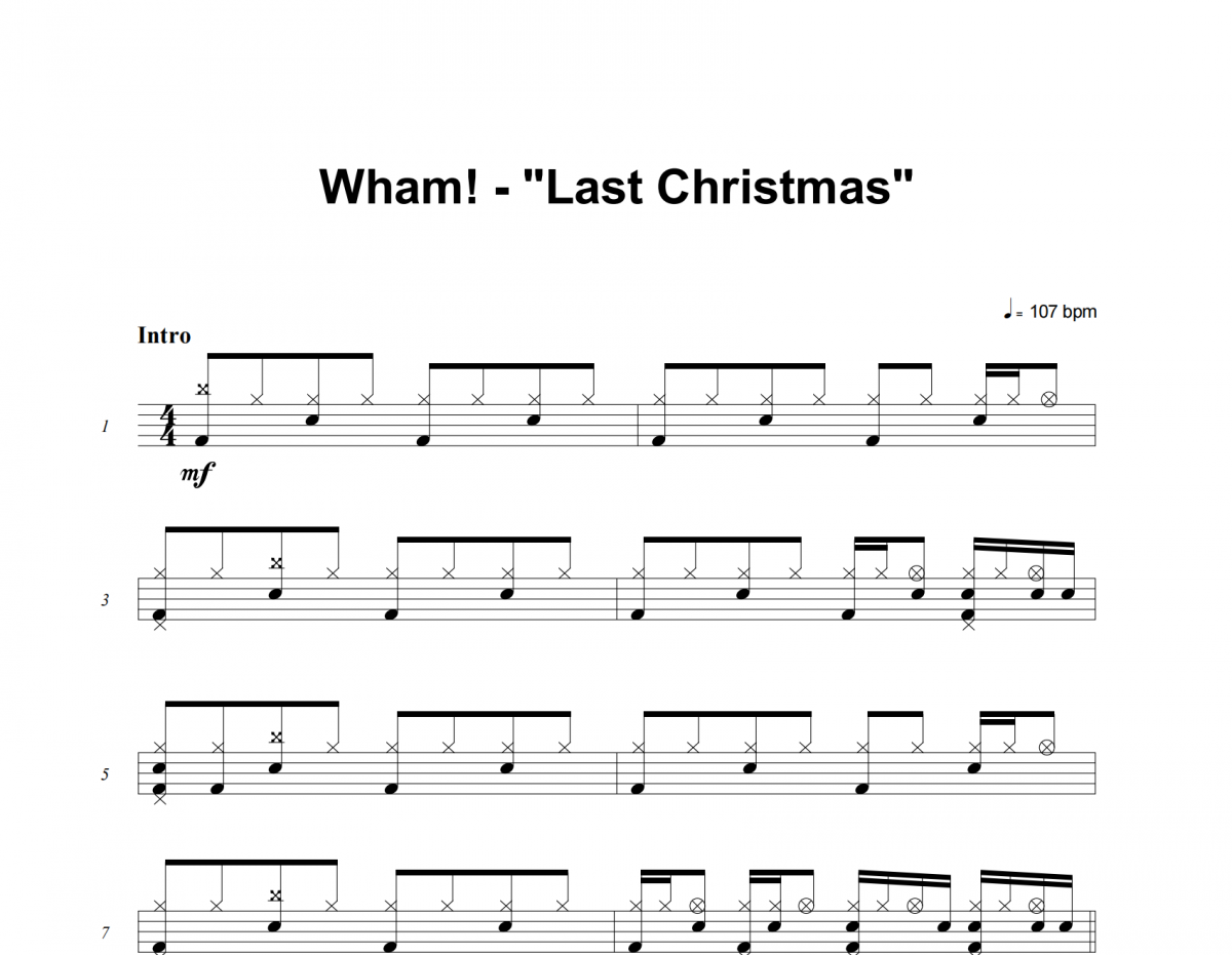 Last Christmas鼓谱 Wham!《Last Christmas》架子鼓|爵士鼓|鼓谱