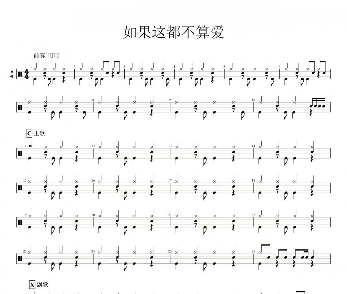 张学友《如果这都不算爱》架子鼓|爵士鼓|鼓谱
