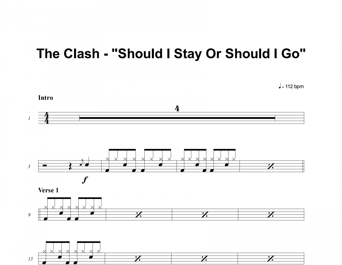 Should I Stay Or Should I Go鼓谱 The Clash《 Should I Stay Or S