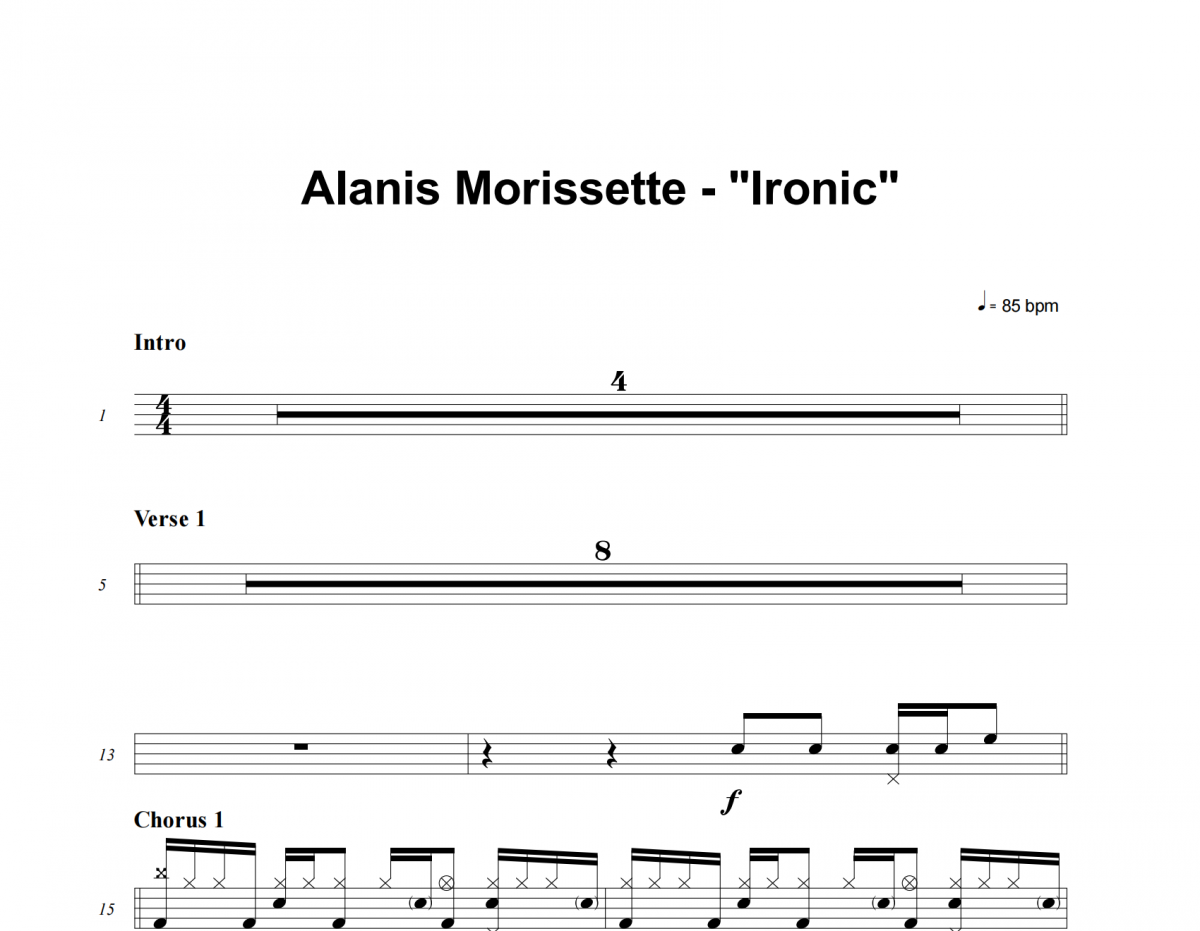 Ironic鼓谱 Alanis Morissette《Ironic》架子鼓|爵士鼓|鼓谱