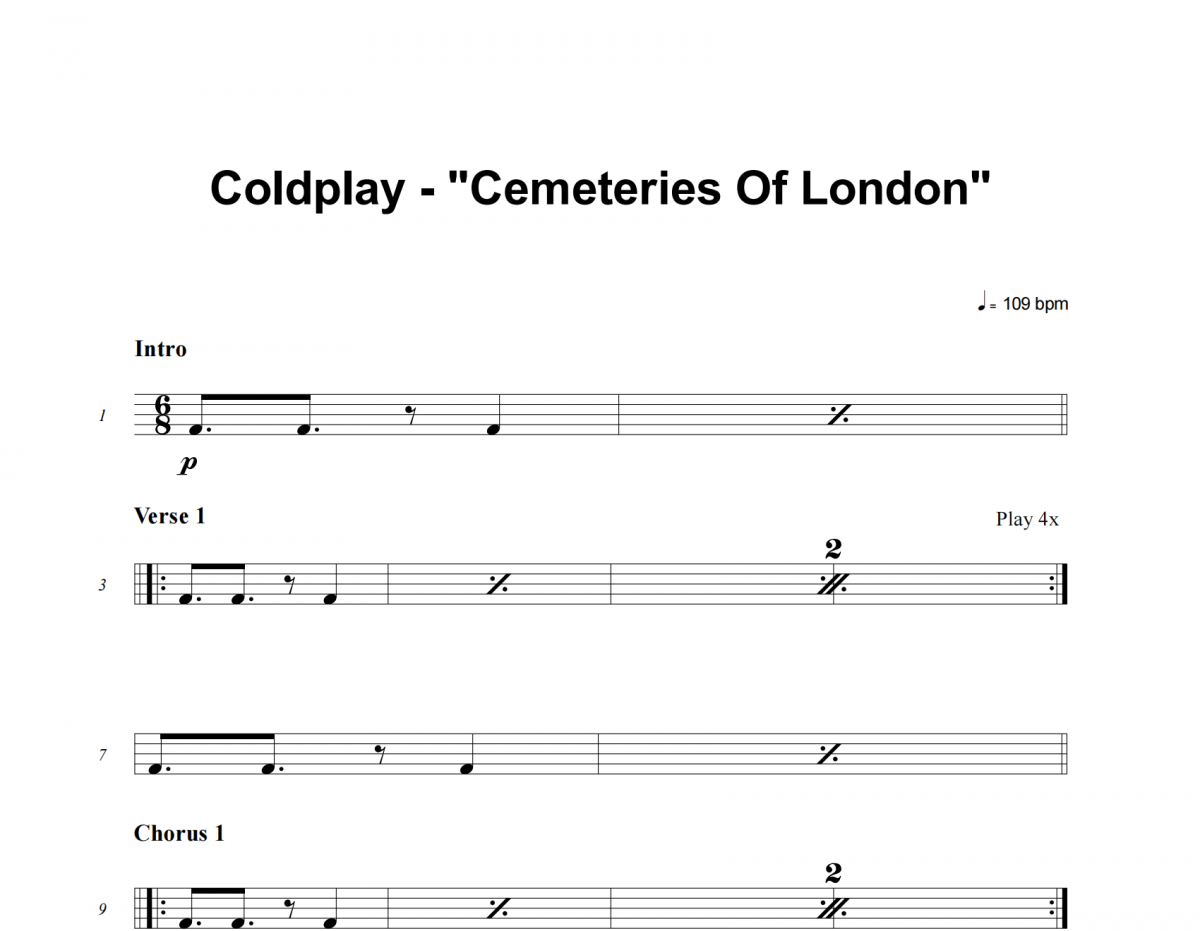 Cemeteries Of London鼓谱 Coldplay《Cemeteries Of London》架子鼓|爵士鼓