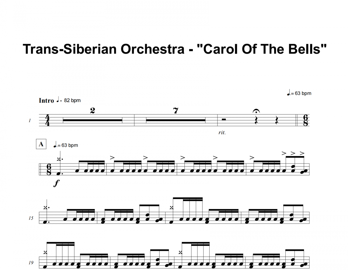 Carol Of The Bells鼓谱 Trans-Siberian Orchestra《Carol Of The B