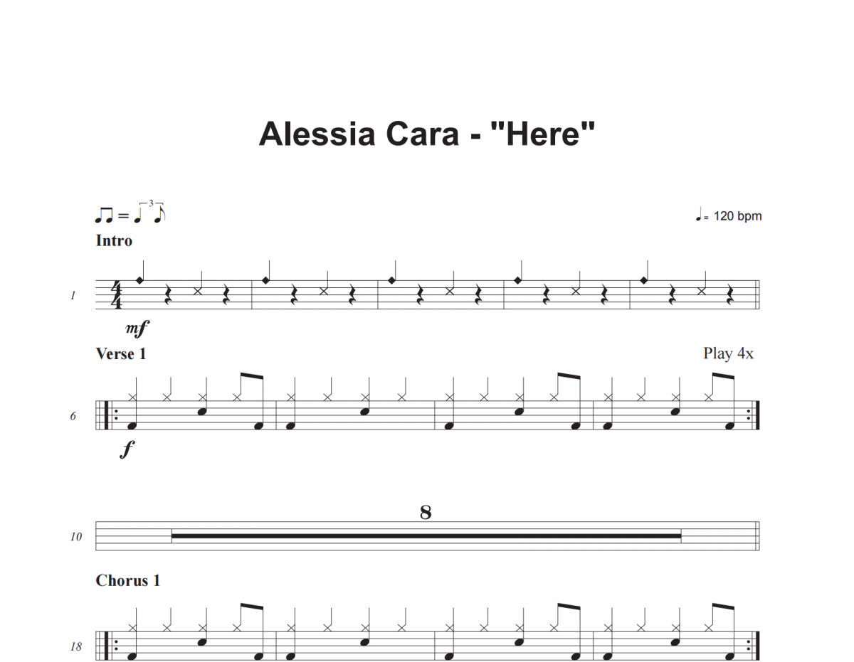 Here鼓谱 Alessia Cara《Here》架子鼓|爵士鼓|鼓谱