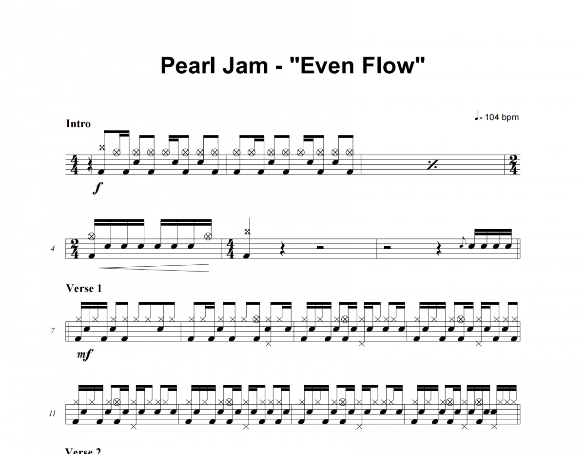Even Flow鼓谱 Pearl Jam《Even Flow》架子鼓|爵士鼓|鼓谱