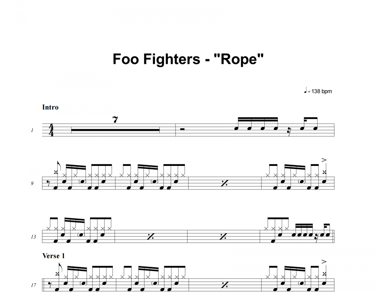 Rope鼓谱 Foo Fighters《Rope》架子鼓|爵士鼓|鼓谱
