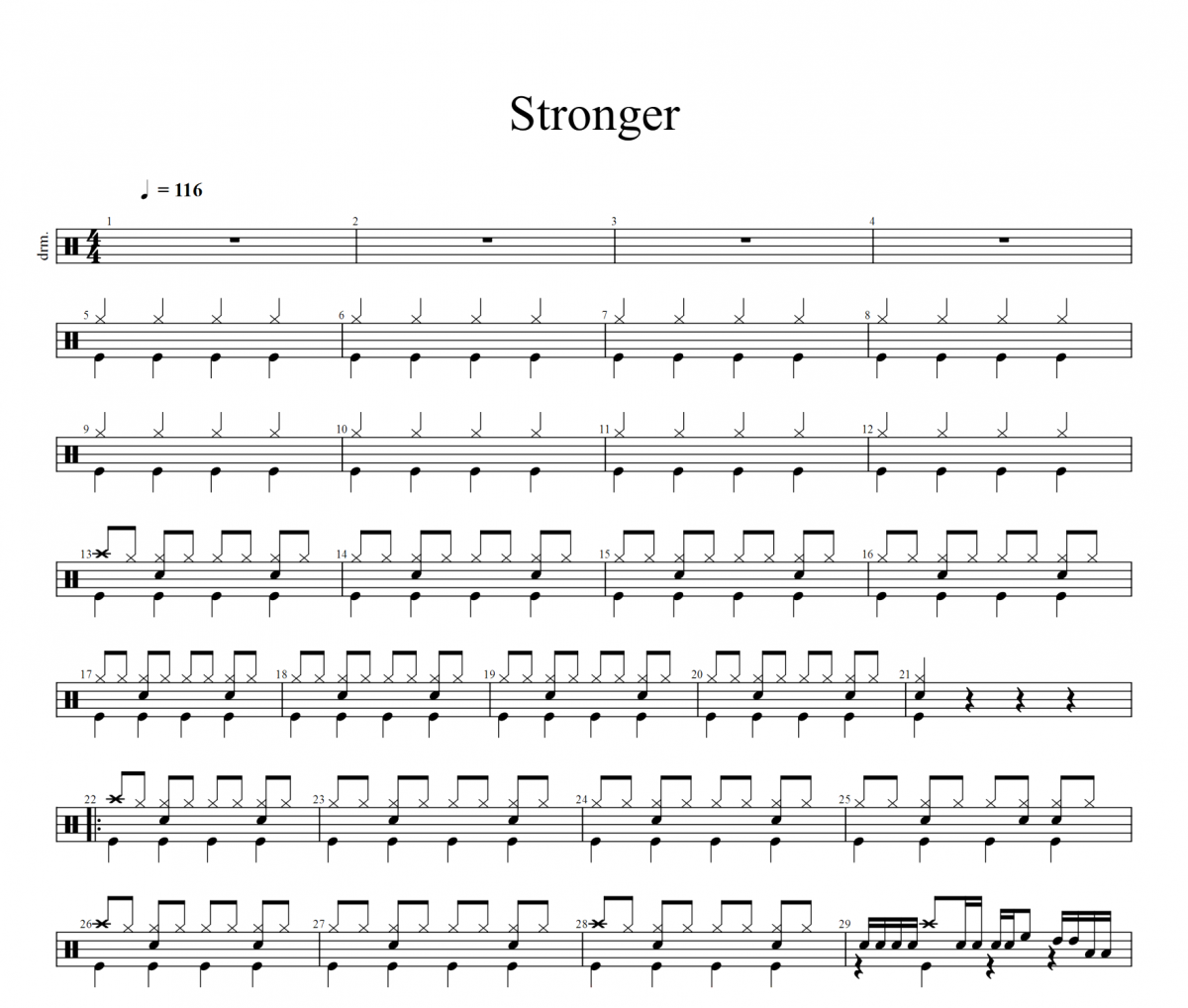 Stronger鼓谱  Kelly Clarkson《Stronger》架子鼓|爵士鼓|鼓谱