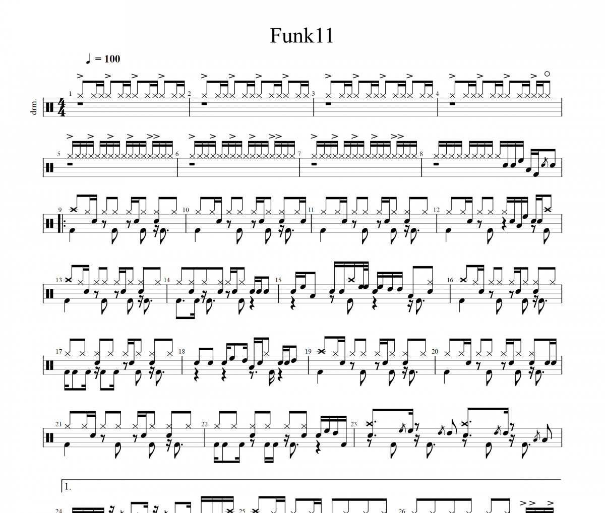 Funk11鼓谱 funk《Funk11》架子鼓|爵士鼓|鼓谱
