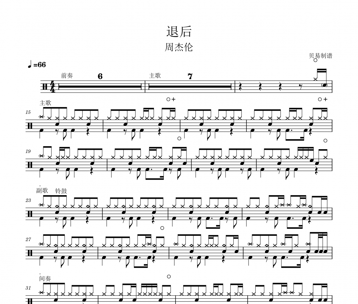 周杰伦《退后》架子鼓|爵士鼓|鼓谱
