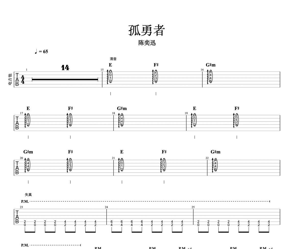 孤勇者吉他谱 陈奕迅-孤勇者电吉他+木吉他六线谱吉他谱