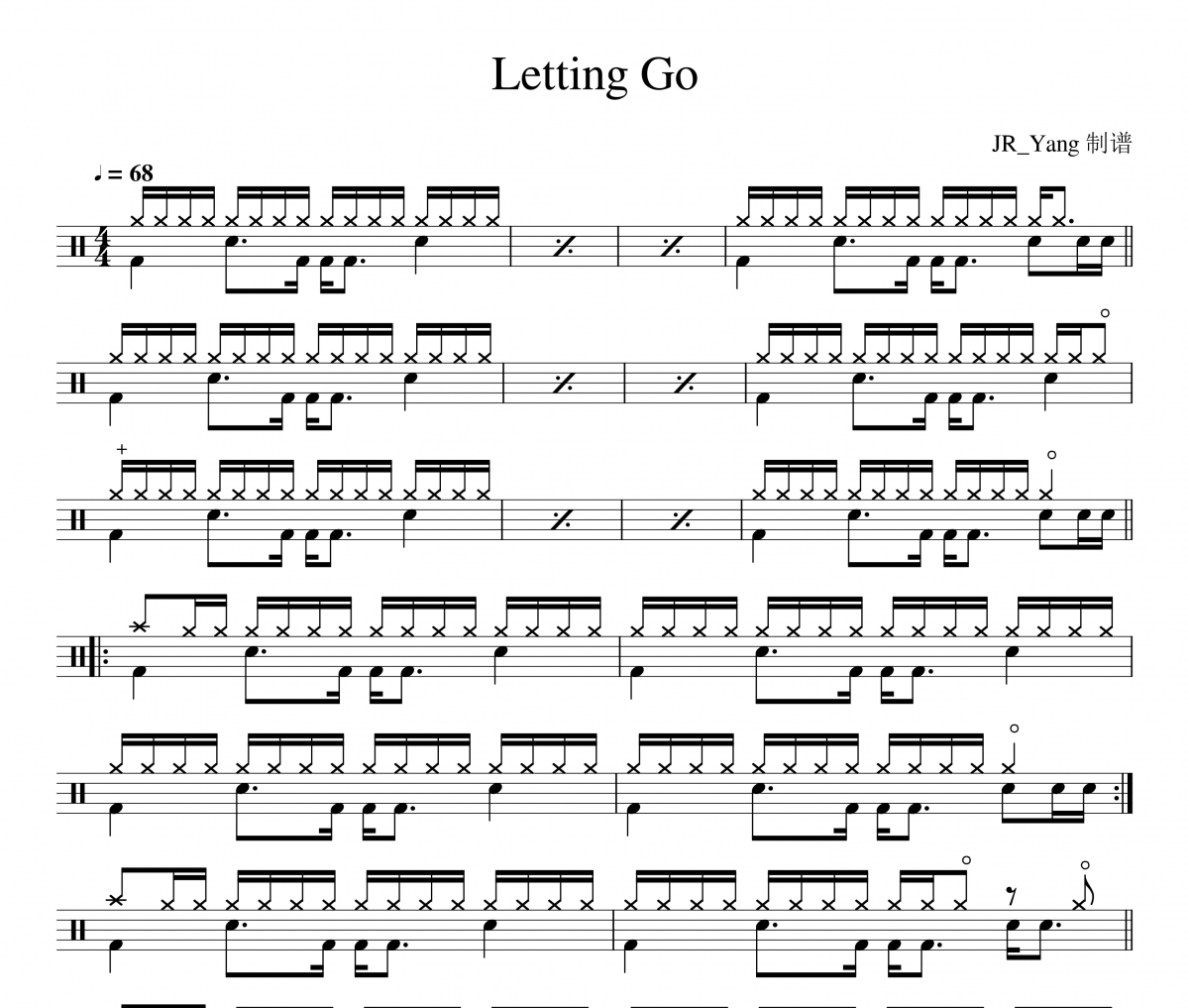 Letting Go鼓谱 蔡健雅《Letting Go》架子鼓|爵士鼓|鼓谱