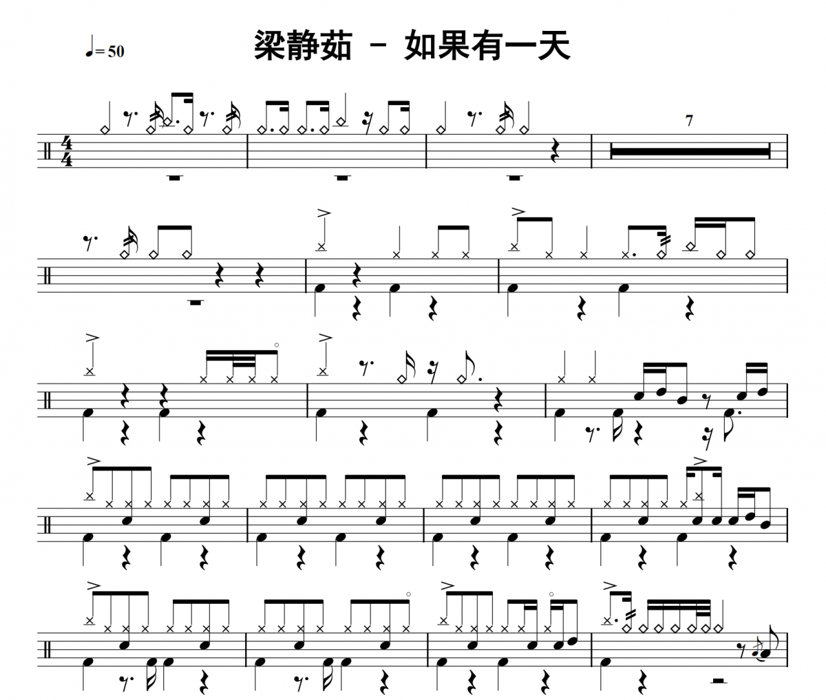 如果有一天鼓谱 梁静茹《如果有一天》架子鼓|爵士鼓|鼓谱