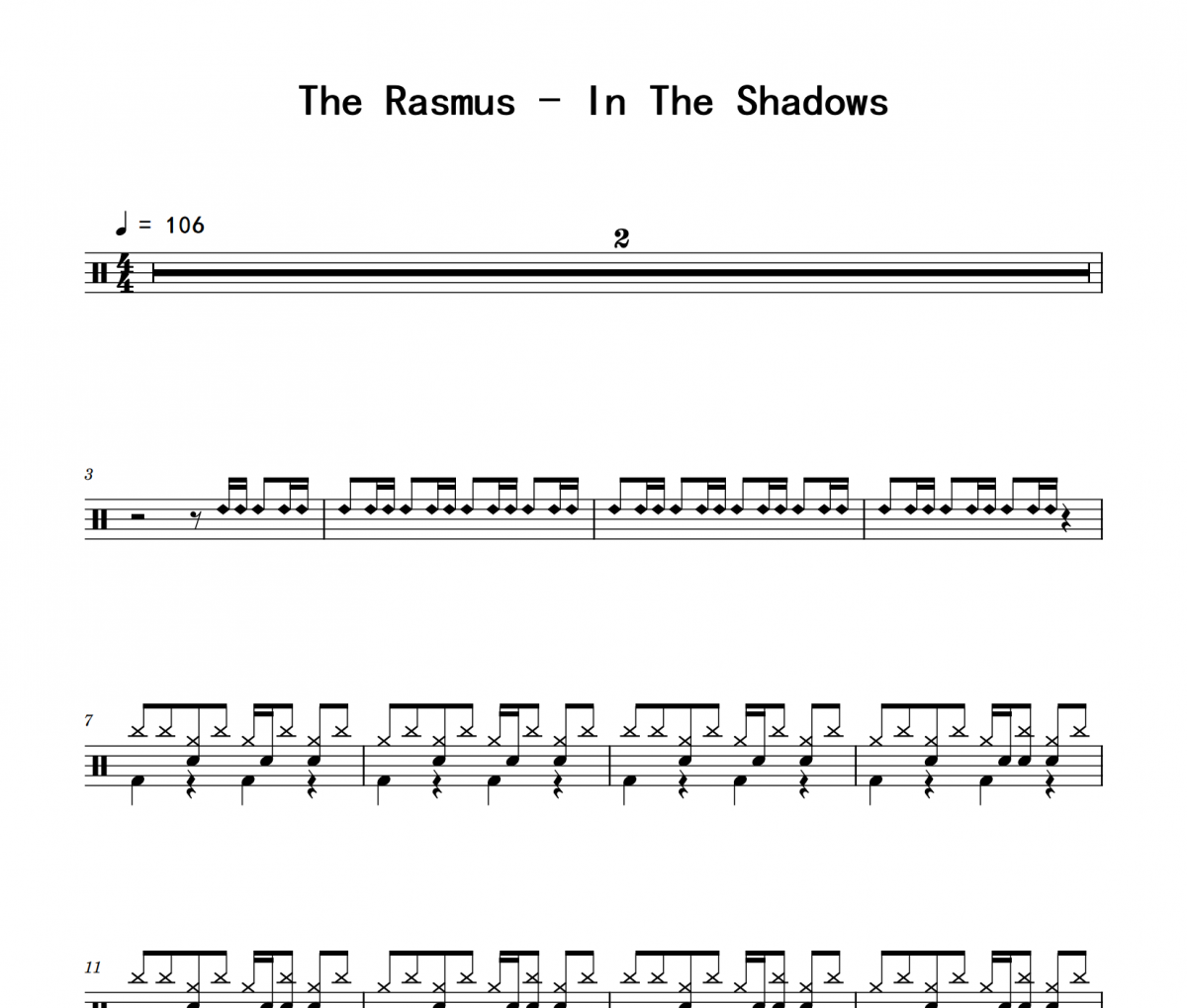 In The Shadows鼓谱 The Rasmus《In The Shadows》架子鼓|爵士鼓|鼓谱
