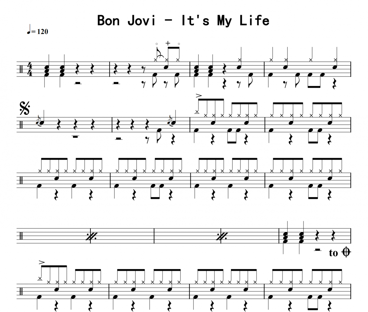 Bon Jovi《It's My Life》架子鼓|爵士鼓|鼓谱 16分音符制谱